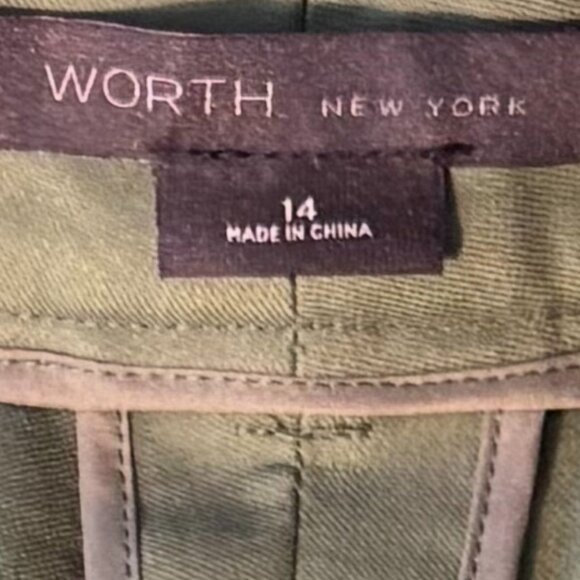 Worth New York Olive Green Dress Pants With White Piping Flat Front - Picture 5 of 12